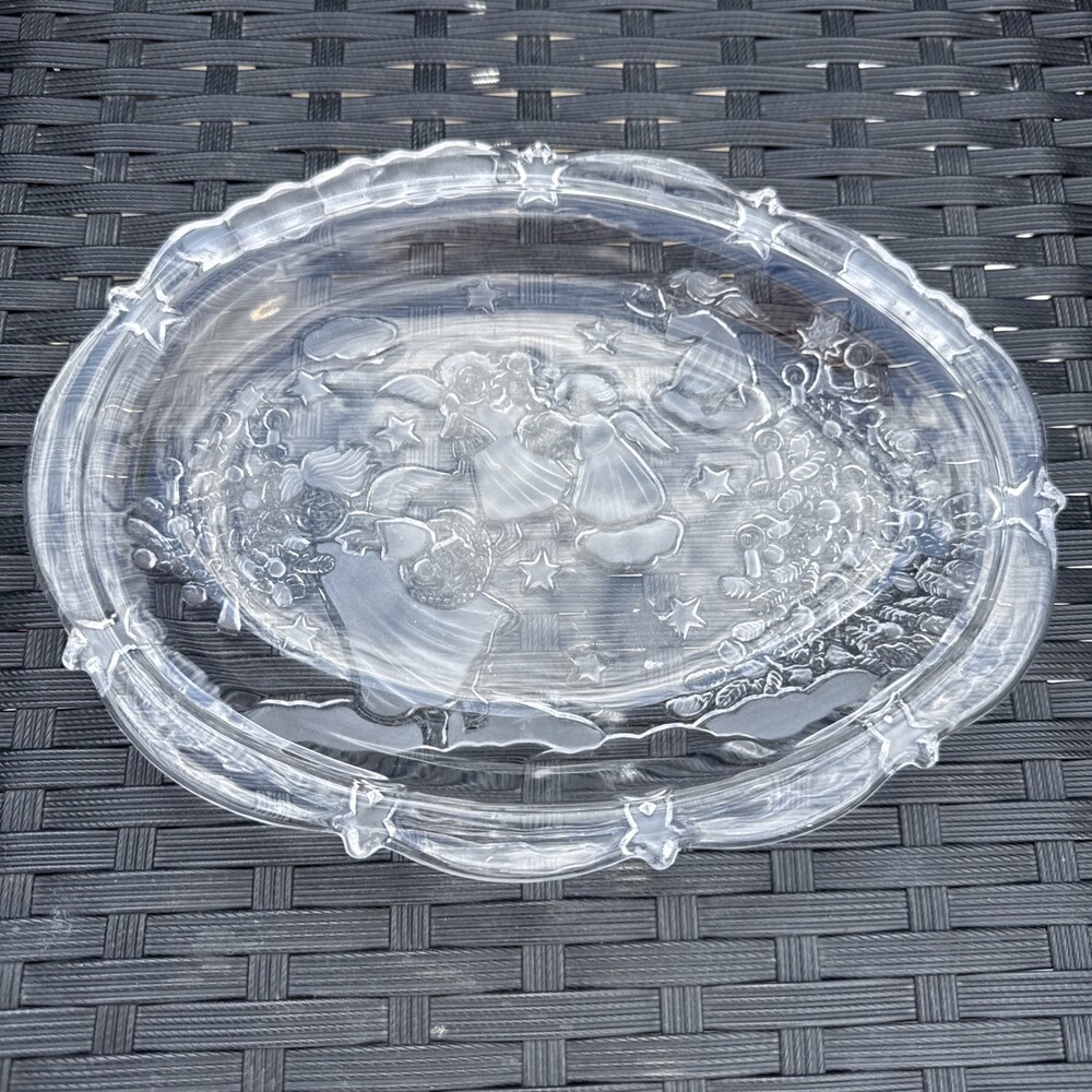 Vintage Mikasa Glass Oval Sweets Dish Plate Platter, Angels Star Tray